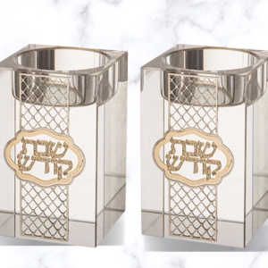 זוג פמוטי קריסטל מרובע עם פלקטה "עיטור" 8 ס"מ UK40921